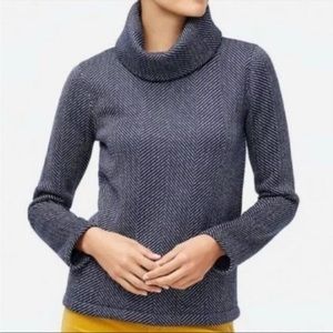 J. Crew Herringbone Funnelneck Sweater Navy White Fleece Size XXS